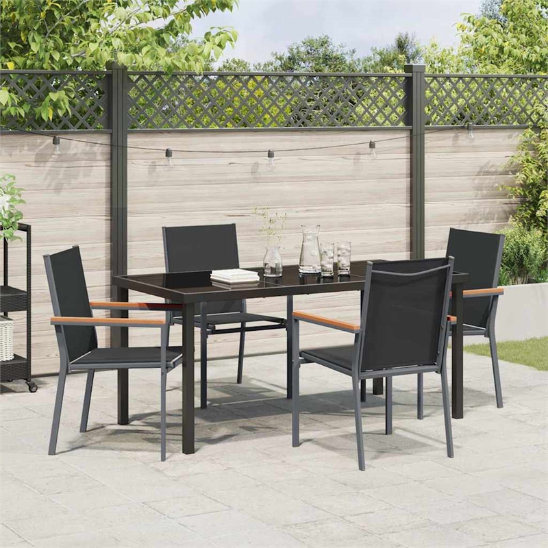 vidaXL 5 Piece Powder-Coated Steel Garden Dining Set in Black
