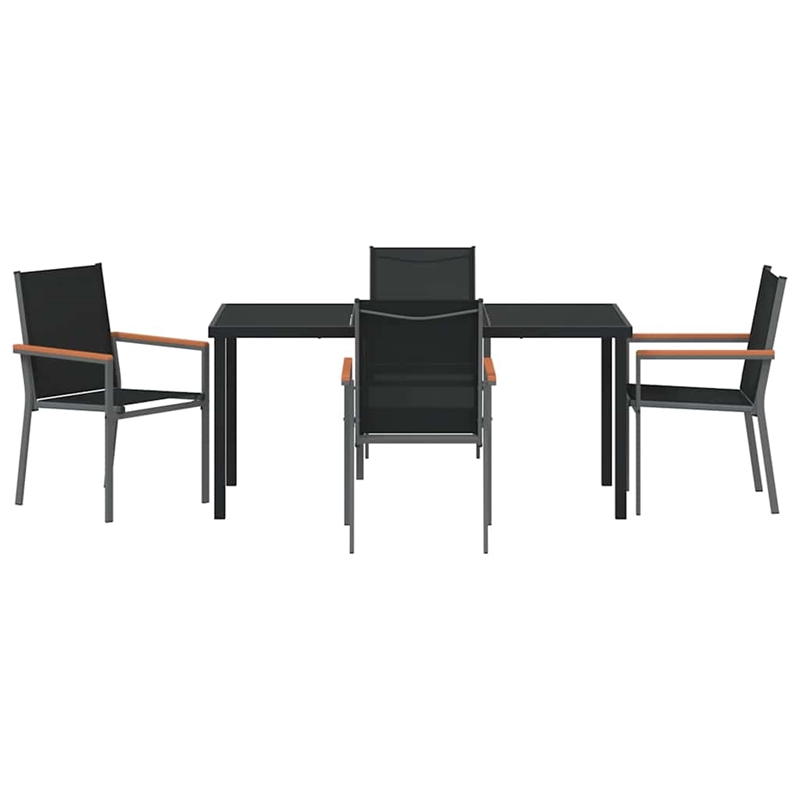 vidaXL 5 Piece Powder-Coated Steel Garden Dining Set in Black