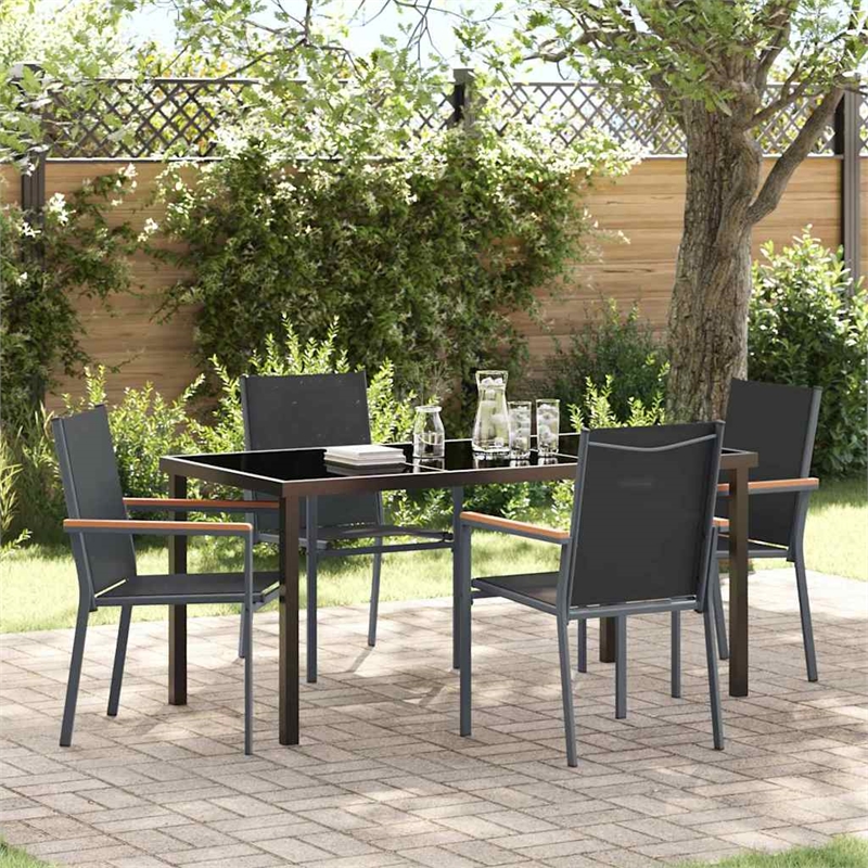 vidaXL 5 Piece Powder-Coated Steel Garden Dining Set in Black
