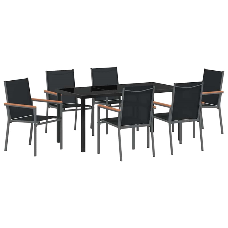 vidaXL 7 Piece Powder-Coated Steel Garden Dining Set in Black