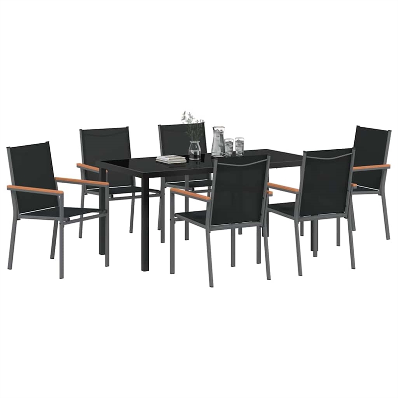 vidaXL 7 Piece Powder-Coated Steel Garden Dining Set in Black