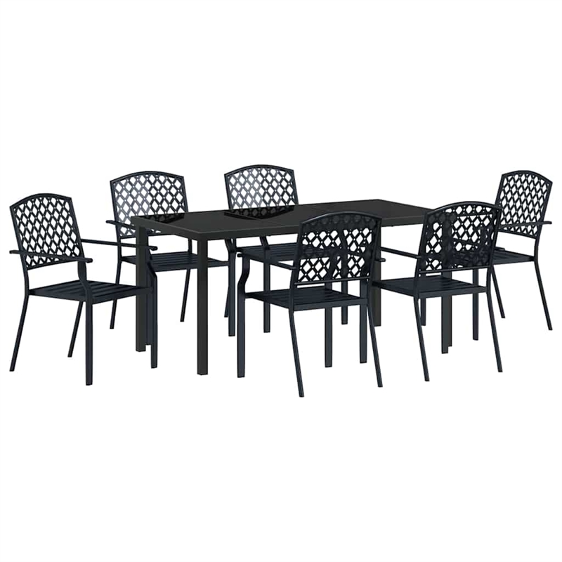 vidaXL 7 Piece Powder-Coated Steel Garden Dining Set in Anthracite