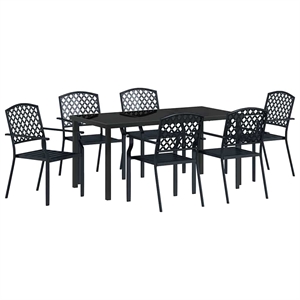 vidaXL 7 Piece Powder-Coated Steel Garden Dining Set in Anthracite