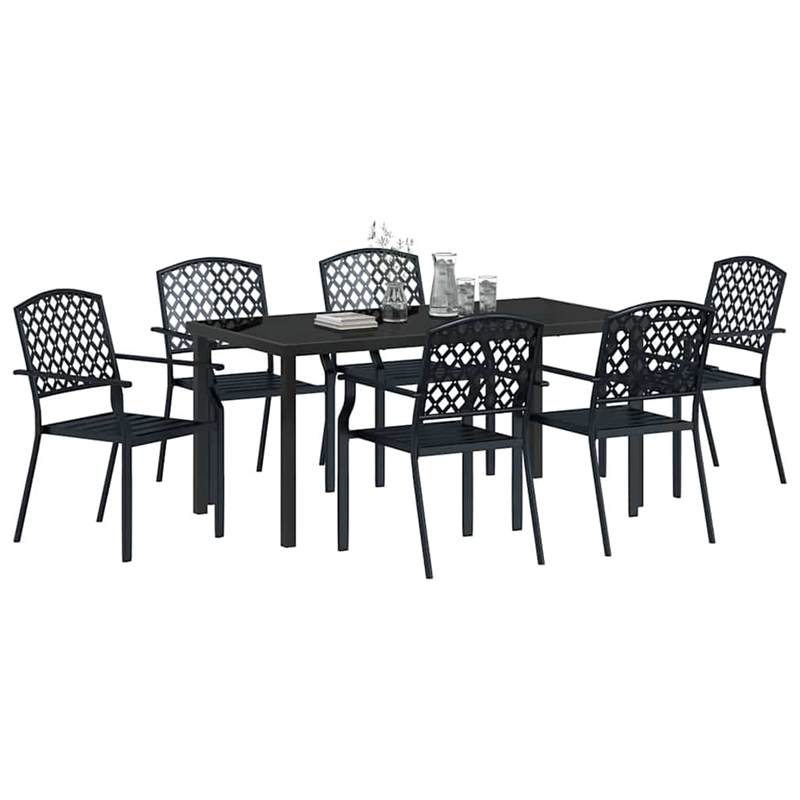 vidaXL 7 Piece Powder-Coated Steel Garden Dining Set in Anthracite