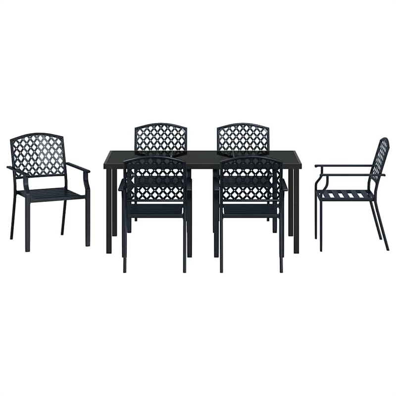 vidaXL 7 Piece Powder-Coated Steel Garden Dining Set in Anthracite