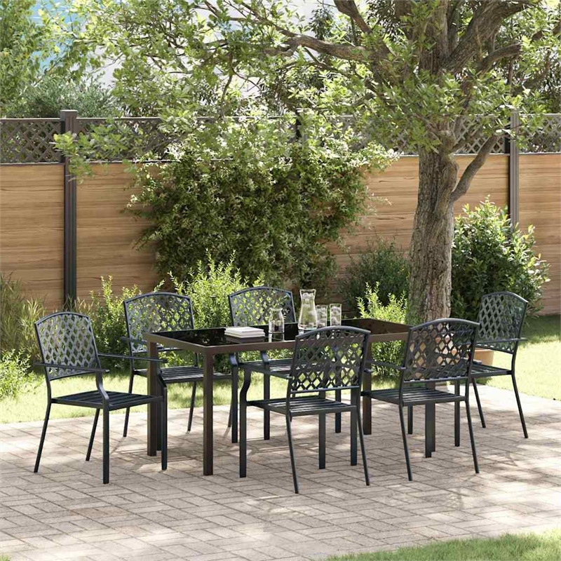 vidaXL 7 Piece Powder-Coated Steel Garden Dining Set in Anthracite