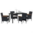 vidaXL 5 Piece Poly Rattan Garden Dining Set with Cushions in Black