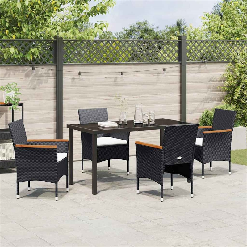 vidaXL 5 Piece Poly Rattan Garden Dining Set with Cushions in Black