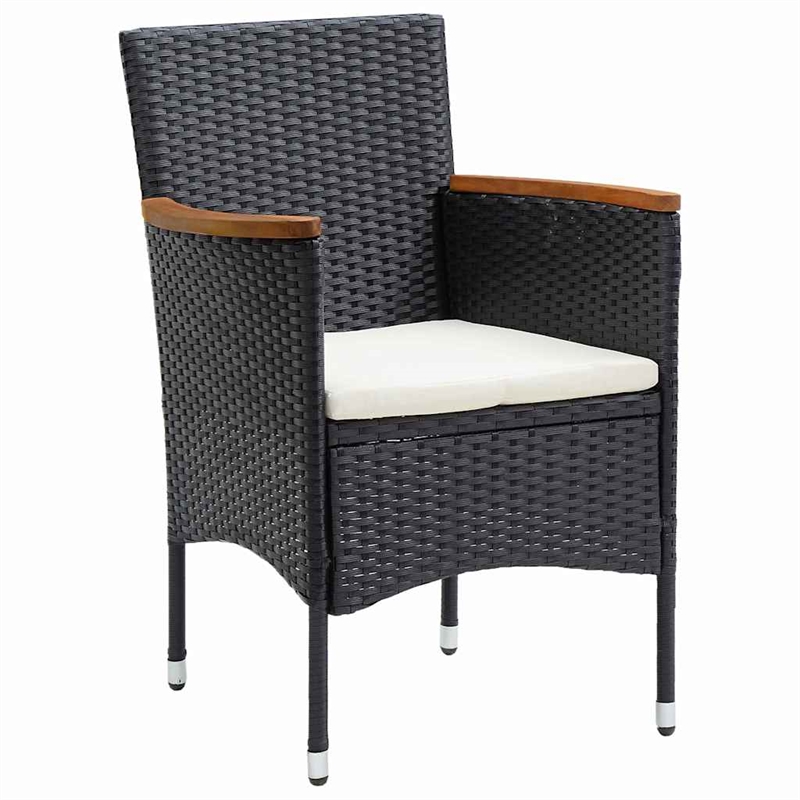vidaXL 5 Piece Poly Rattan Garden Dining Set with Cushions in Black