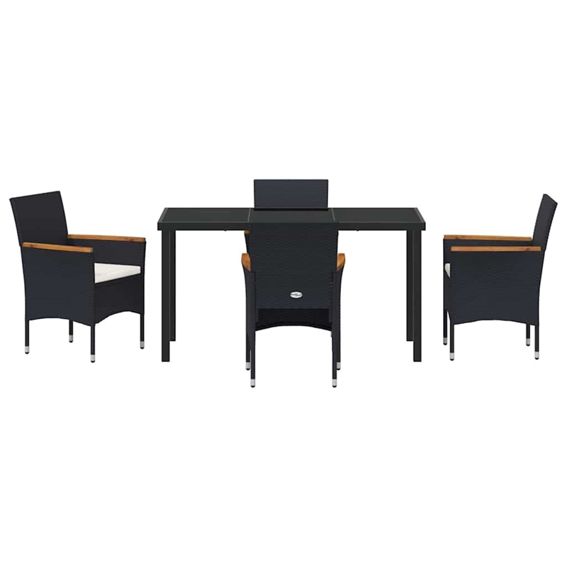 vidaXL 5 Piece Poly Rattan Garden Dining Set with Cushions in Black