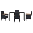 vidaXL 5 Piece Poly Rattan Garden Dining Set with Cushions in Black