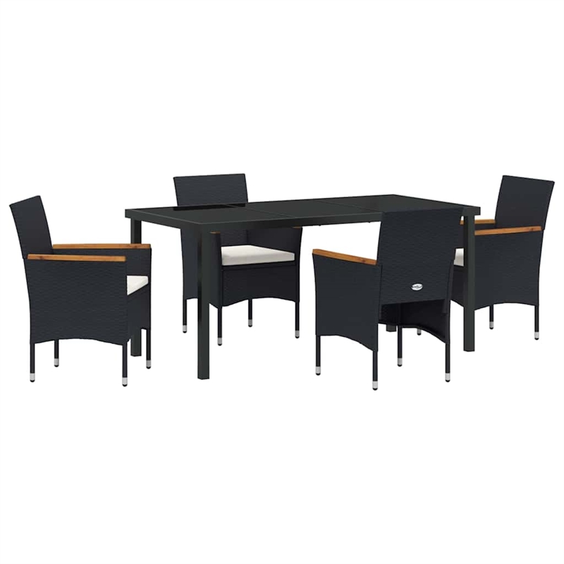 vidaXL 5 Piece Poly Rattan Garden Dining Set with Cushions in Black