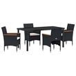 vidaXL 5 Piece Poly Rattan Garden Dining Set with Cushions in Black