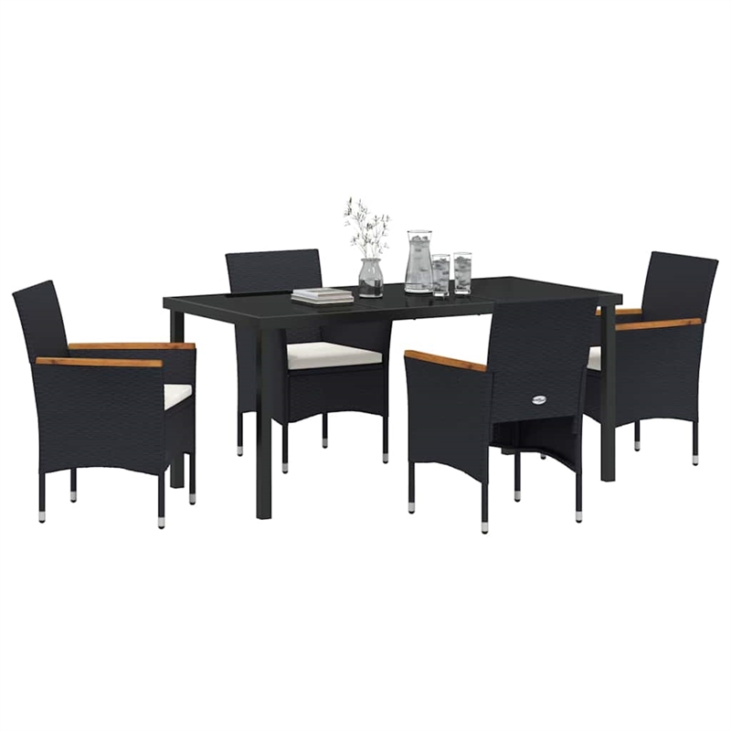 vidaXL 5 Piece Poly Rattan Garden Dining Set with Cushions in Black
