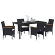 vidaXL 5 Piece Poly Rattan Garden Dining Set with Cushions in Black