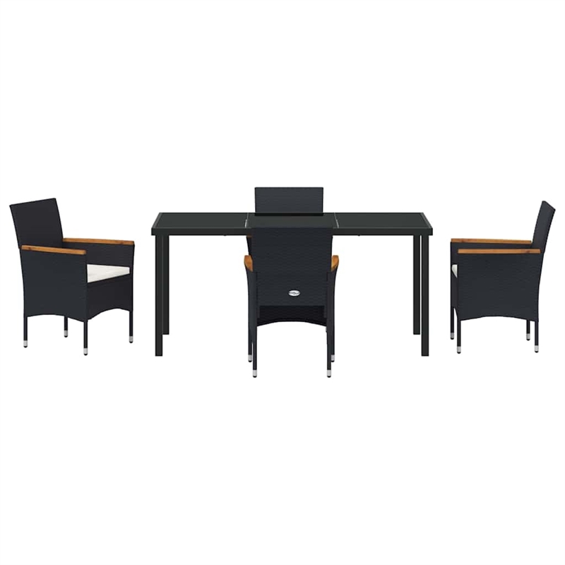 vidaXL 5 Piece Poly Rattan Garden Dining Set with Cushions in Black