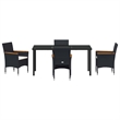 vidaXL 5 Piece Poly Rattan Garden Dining Set with Cushions in Black
