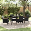 vidaXL 5 Piece Poly Rattan Garden Dining Set with Cushions in Black