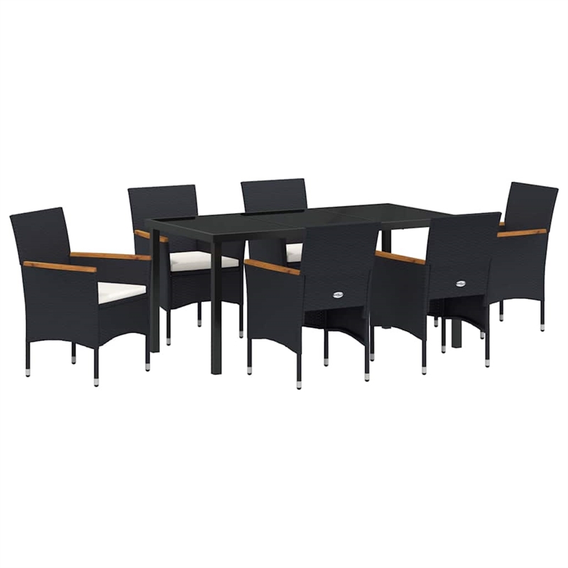 vidaXL 7 Piece Poly Rattan Garden Dining Set with Cushions in Black