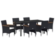 vidaXL 7 Piece Poly Rattan Garden Dining Set with Cushions in Black