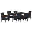 vidaXL 7 Piece Poly Rattan Garden Dining Set with Cushions in Black