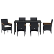 vidaXL 7 Piece Poly Rattan Garden Dining Set with Cushions in Black