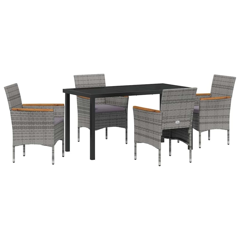vidaXL 5 Piece Poly Rattan Garden Dining Set with Cushions in Gray