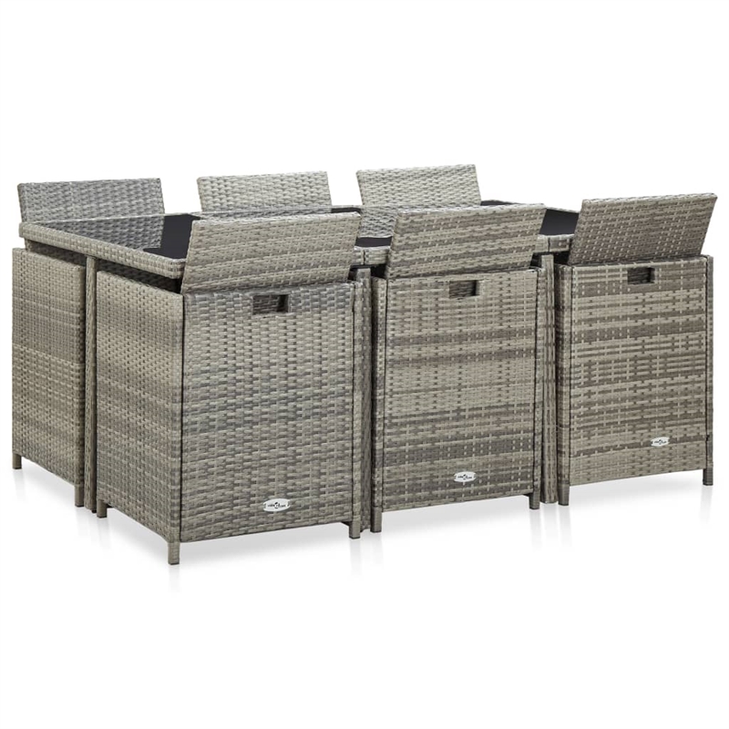 vidaXL 11 Piece Rattan Garden Dining Set with Cushions in Gray