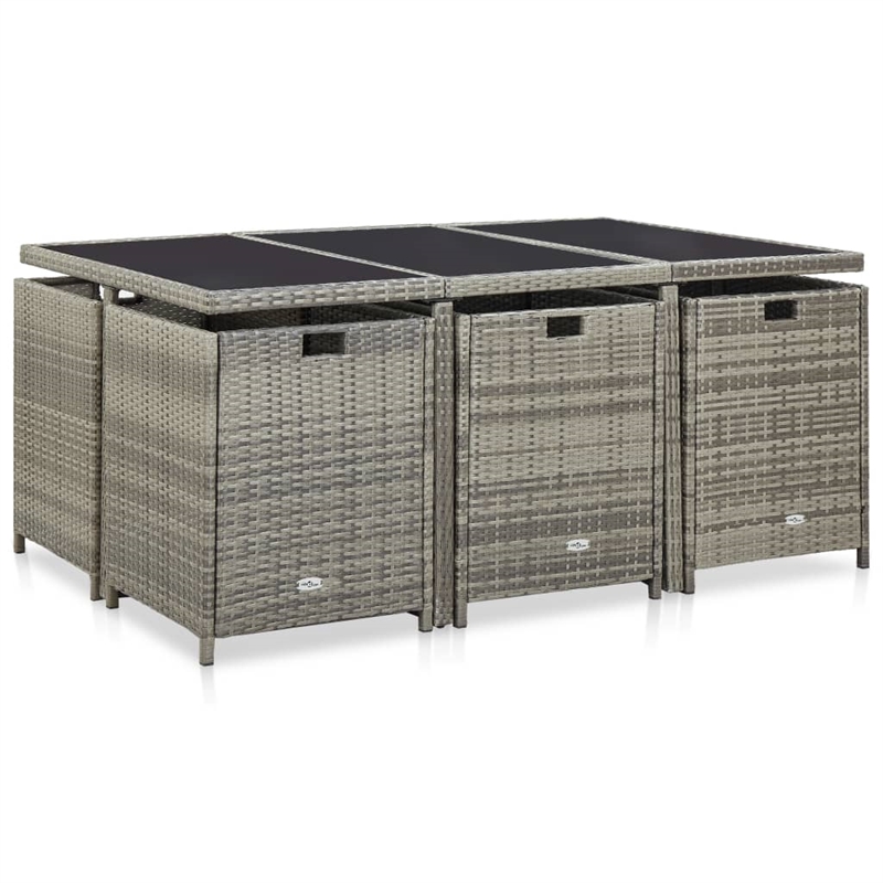 vidaXL 11 Piece Rattan Garden Dining Set with Cushions in Gray