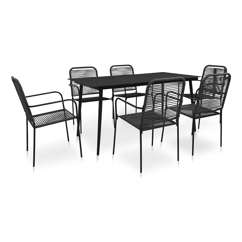 vidaXL 7 Piece Powder-Coated Steel Garden Dining Set in Black