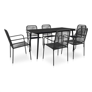 vidaXL 7 Piece Powder-Coated Steel Garden Dining Set in Black