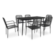 vidaXL 7 Piece Powder-Coated Steel Garden Dining Set in Black