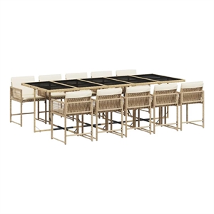 vidaXL Rattan Garden Dining Set in Beige/Cream White/Black