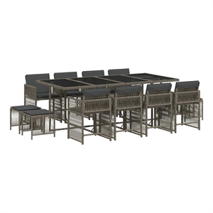 vidaXL 13 Piece Poly Rattan Garden Dining Set in Grey