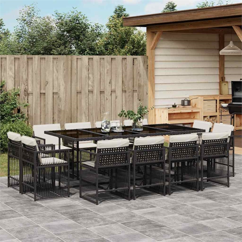 vidaXL 13 Piece Poly Rattan Garden Dining Set in Black/Cream White