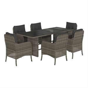 vidaXL Poly Rattan Garden Dining Set with Cushions in Grey