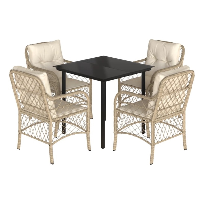 vidaXL 5 Piece Rattan Garden Dining Set in Black/Cream White