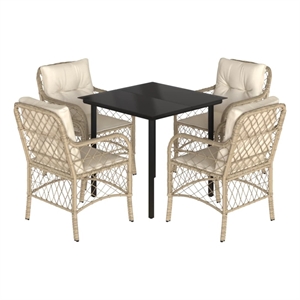 vidaXL 5 Piece Rattan Garden Dining Set in Black/Cream White