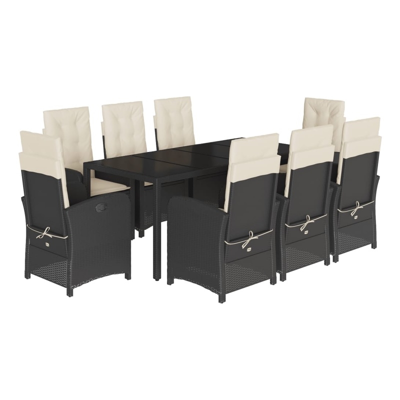 vidaXL 9 Piece Rattan Garden Dining Set in Black/Cream White
