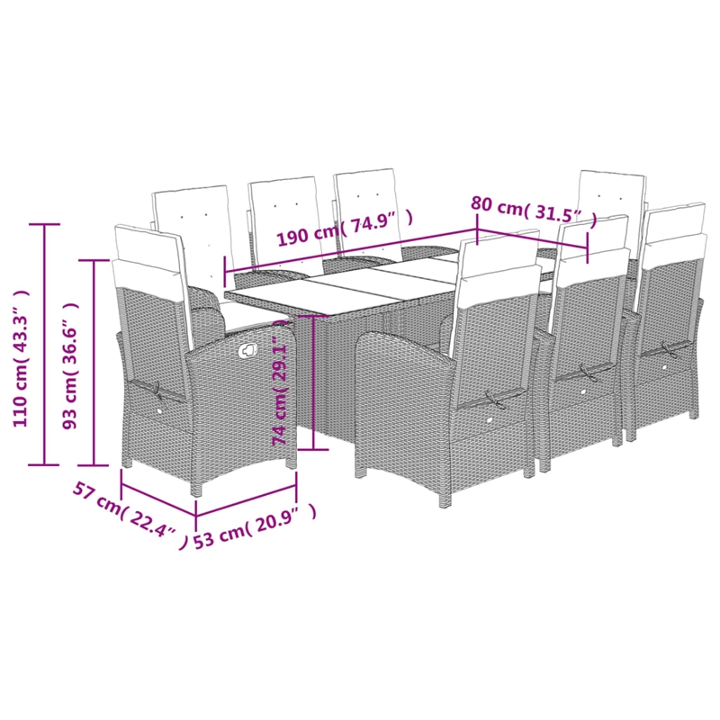 vidaXL 9 Piece Poly Rattan Garden Dining Set in Beige/Cream White/Black