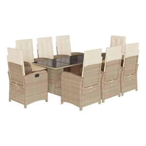 vidaXL 9 Piece Poly Rattan Garden Dining Set in Beige/Cream White/Black