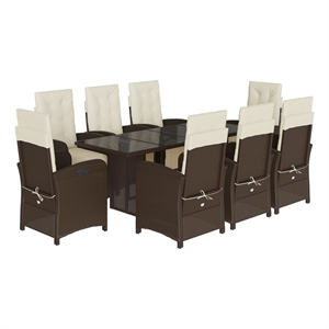 vidaXL 9 Piece Poly Rattan Garden Dining Set in Brown/Cream white