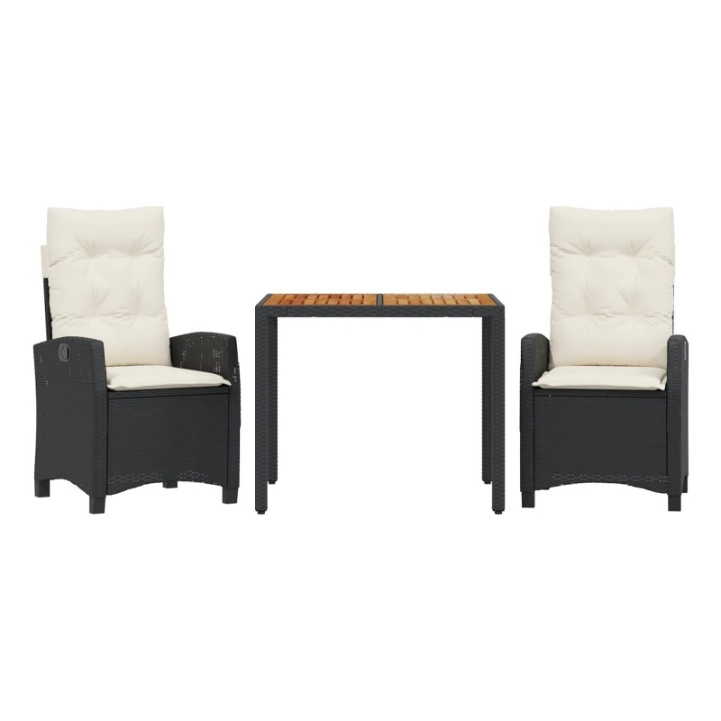 vidaXL 3 Piece Poly Rattan Garden Dining Set in Black/Cream White