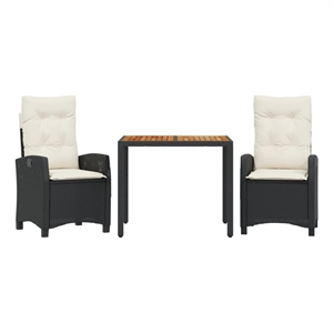 vidaXL 3 Piece Poly Rattan Garden Dining Set in Black/Cream White