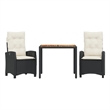 vidaXL 3 Piece Poly Rattan Garden Dining Set in Black/Cream White