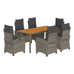vidaXL 7 Piece Poly Rattan Garden Dining Set in Grey