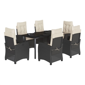 vidaXL 7 Piece Poly Rattan Patio Dining Set in Black