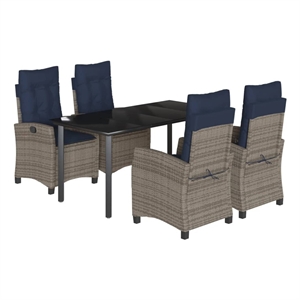 vidaXL 5 Piece Poly Rattan Garden Dining Set in Grey/Black/Navy Blue