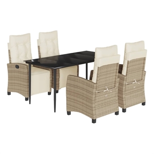 vidaXL 5 Piece Poly Rattan Garden Dining Set in Beige