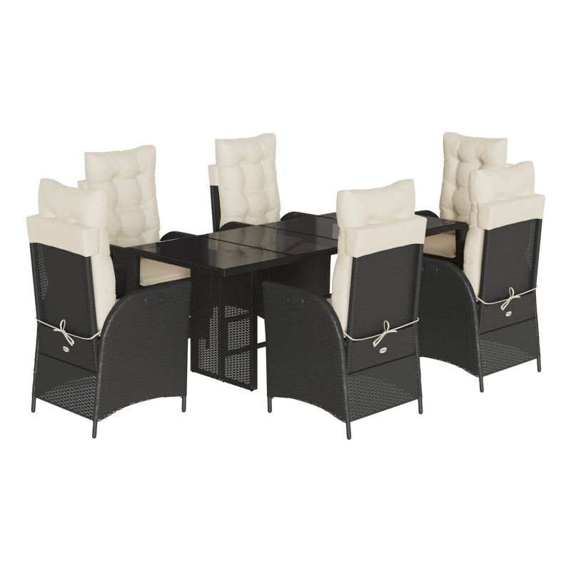 vidaXL 7 Piece Rattan Garden Dining Set in Black/Cream White
